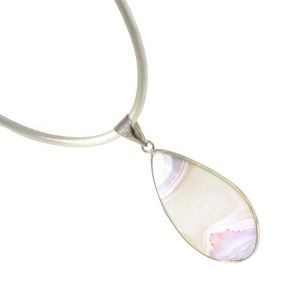 Unisex White Agate Gemstone Pendant Necklace